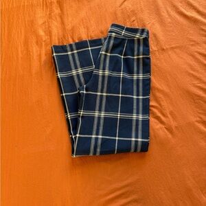 Forever 21 Navy and White Plaid High-Rise Wide Leg Pants